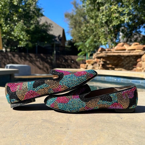 Steve Madden Conncord Multi-Color Rhinestone Size 6 Studded Loafer Jeweled Flats - Picture 2 of 7